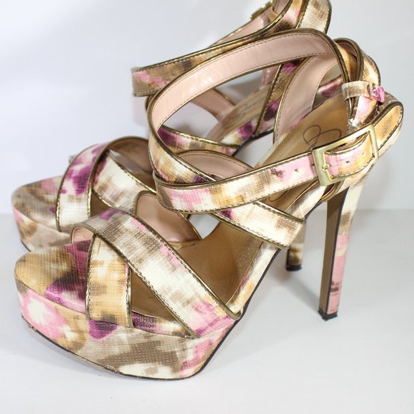 JESSICA SIMPSON Strappy Watercolour Floral Heel 6 - Picture 3 of 10